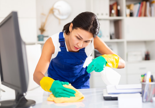 the employee cleaned at the table